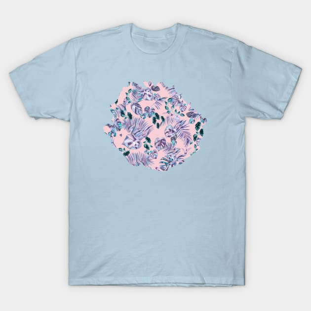 Tropical leaves pink blue T-Shirt by ninoladesign